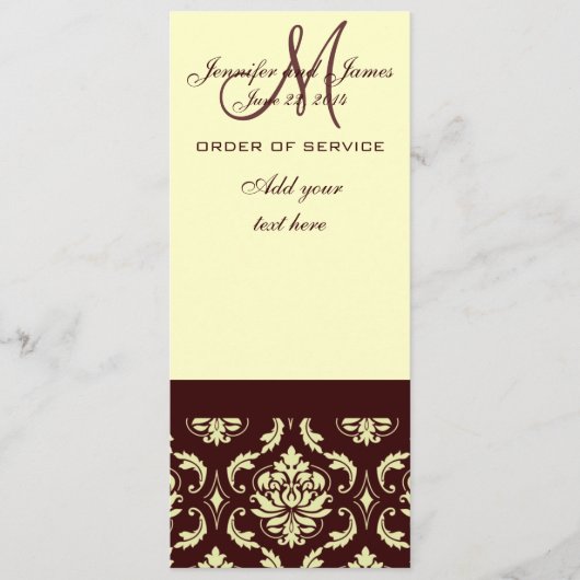 Programmes de mariage Crème Brown Damask (Devant)