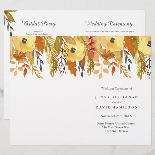 Programmes de Mariage de automne aquarelle (Devant / Derrière)