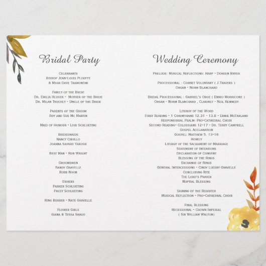 Programmes de Mariage de automne aquarelle (Dos)