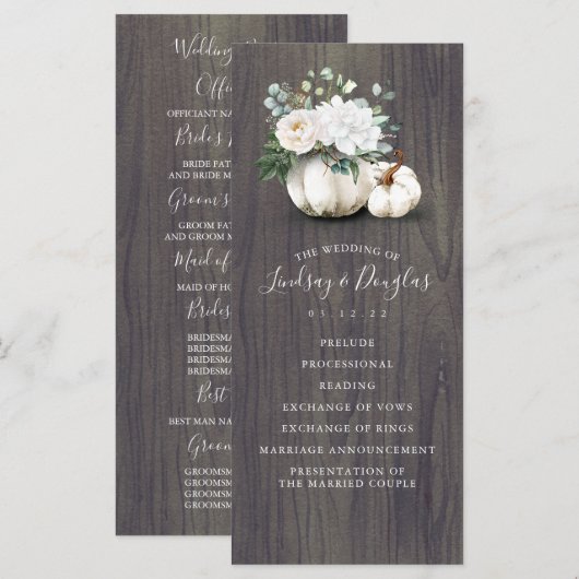 Programmes de Mariage de automne Citrouille Floral (Devant / Derrière)