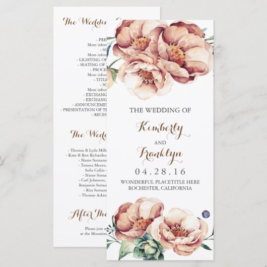 Programmes de mariage de automne d'aquarelle de fl (Devant / Derrière)