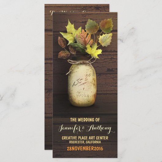 Programmes de Mariage de automne de pot de mason r (Devant / Derrière)