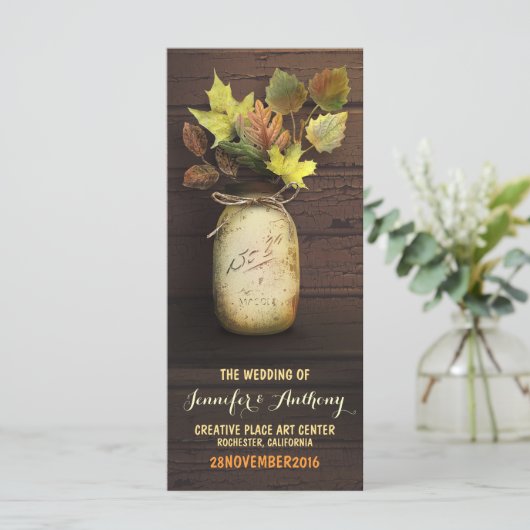 Programmes de Mariage de automne de pot de mason r (Debout devant)