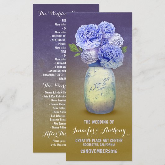 Programmes de mariage de bocal de mason peint en b (Devant / Derrière)