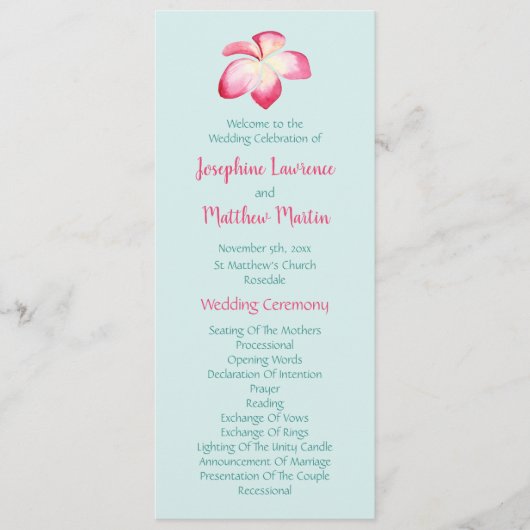 Programmes de mariage de fleurs de la Plumeria tro (Devant)