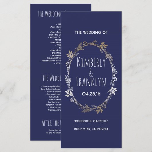 Programmes de mariage de germes floraux de marine  (Devant / Derrière)