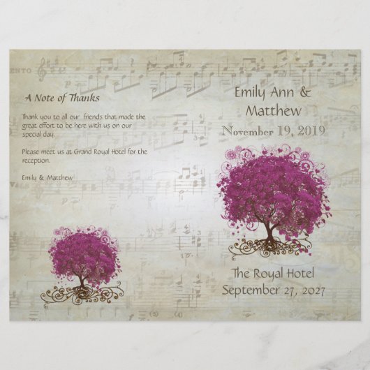 Programmes de mariage de l'arbre à feuilles en for (Devant)