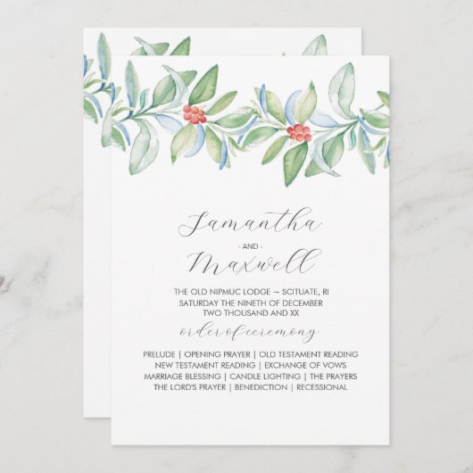 Programmes de mariage de Noël Élégante verdure d'h (Devant / Derrière)