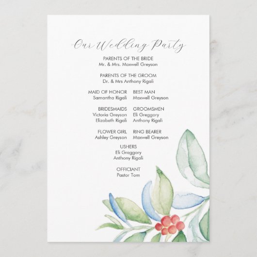 Programmes de mariage de Noël Élégante verdure d'h (Dos)