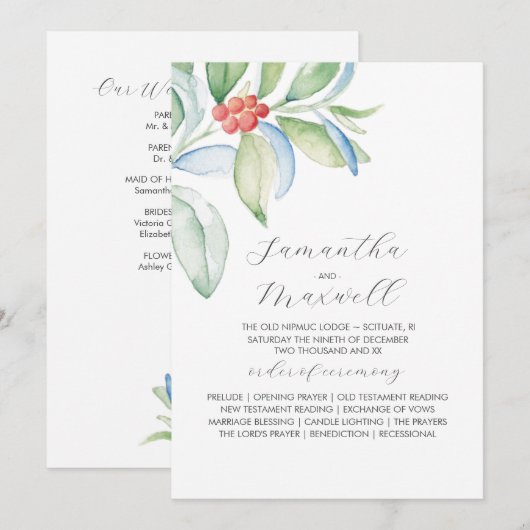 Programmes de mariage de Noël Élégante verdure d'h (Devant / Derrière)