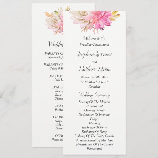 Programmes de mariage de succulentes de désert rus (Devant / Derrière)