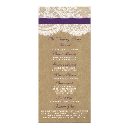 Programmes de mariage de tournesol Kraft, dentelle (Dos)