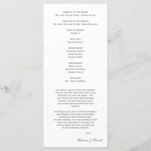 Programmes de mariage dentelle et ruban (Dos)