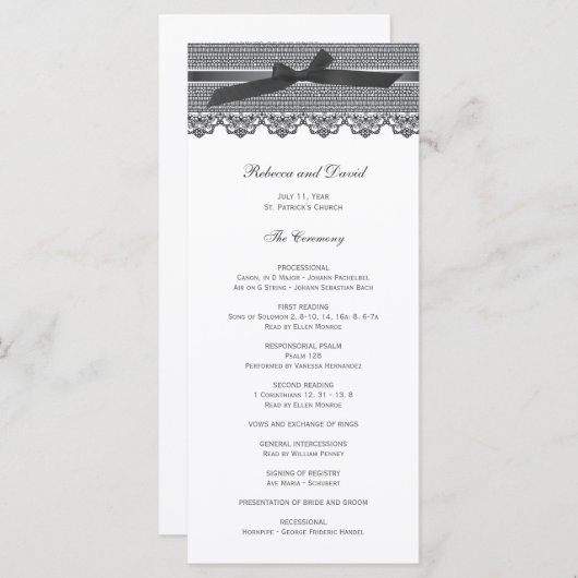 Programmes de mariage dentelle et ruban (Devant / Derrière)