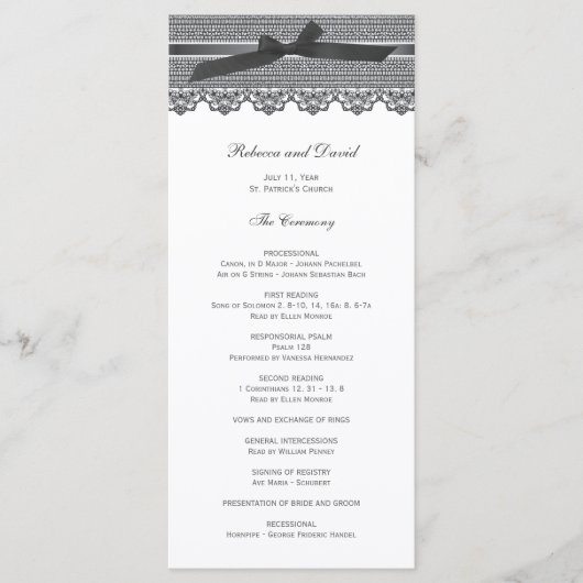 Programmes de mariage dentelle et ruban (Devant)