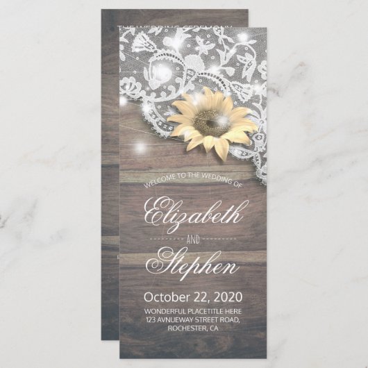 Programmes de mariage Dentelle tournesol rustique  (Devant / Derrière)