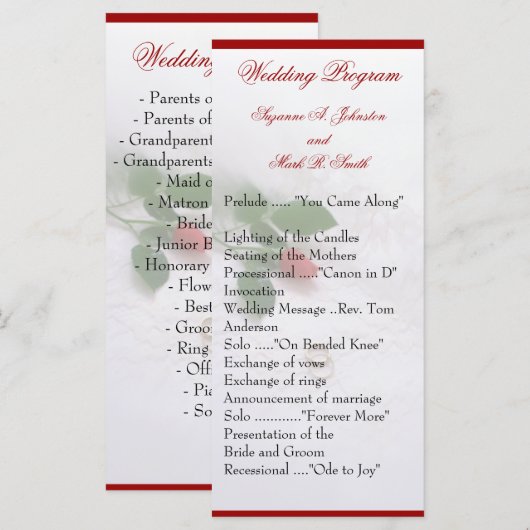 Programmes de mariage des roses (Devant / Derrière)