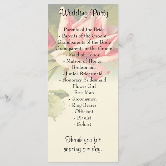 Programmes de mariage des Roses vintages (Dos)
