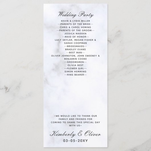 Programmes de mariage du marbre (Dos)