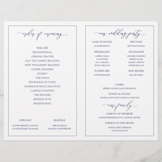 Programmes de mariage élégant Script maigre Marine (Dos)