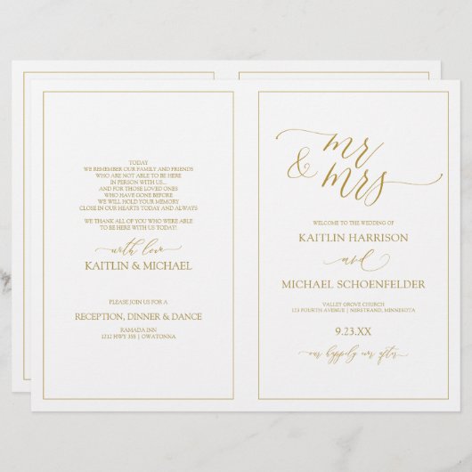 Programmes de mariage Élégante calligraphie maigre (Devant / Derrière)