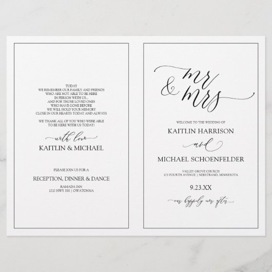 Programmes de mariage Élégante calligraphie maigre (Devant)