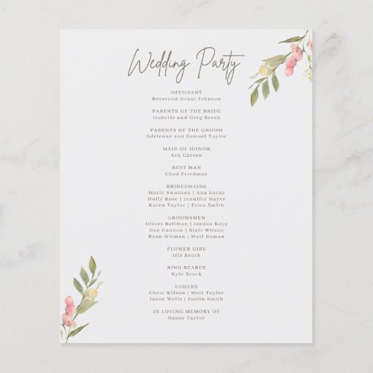 Programmes de mariage élégants aux fleurs simples (Dos)