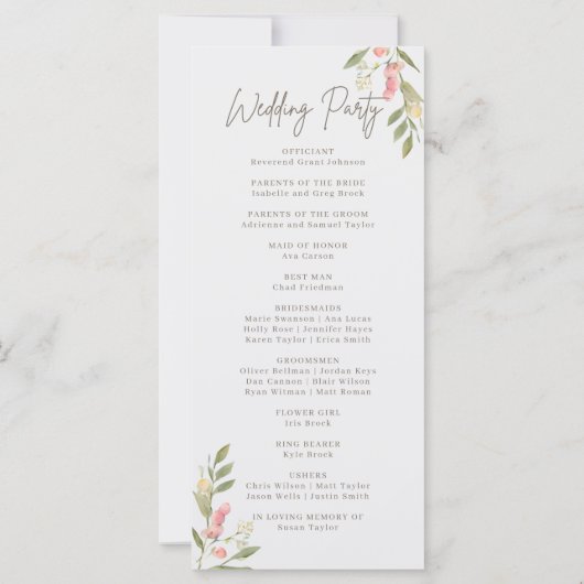 Programmes de mariage élégants aux fleurs simples (Dos)