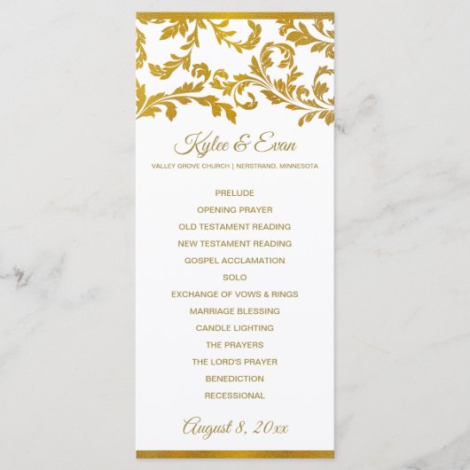 Programmes de mariage élégants en feuille d'or fau (Devant)