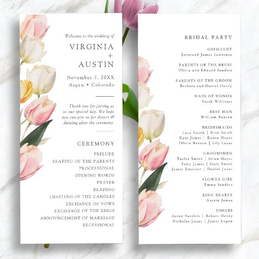 Programmes de mariage élégants en forme de tulipe