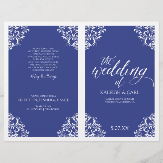 Programmes de mariage élégants -Nadine (Bleu Royal (Devant)