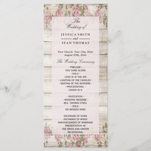 Programmes de mariage en bois avec des roses rusti (Devant)