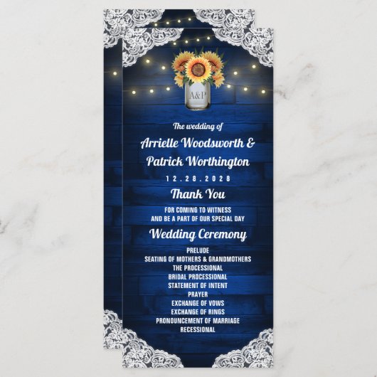 Programmes de mariage en bois de jarre de maçon to (Devant / Derrière)