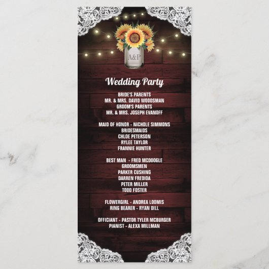 Programmes de mariage en bois et jarres de maçon t (Dos)