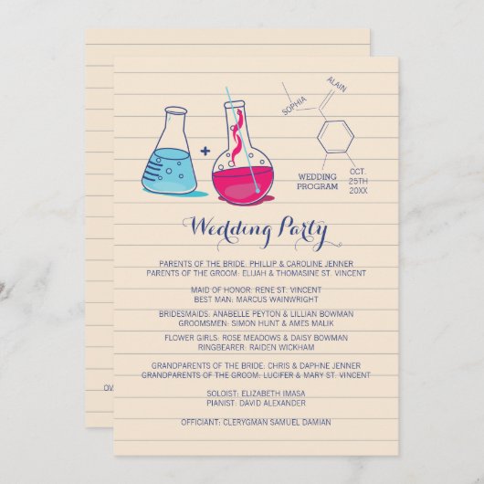 Programmes de mariage en chimie rose et bleue (Devant / Derrière)