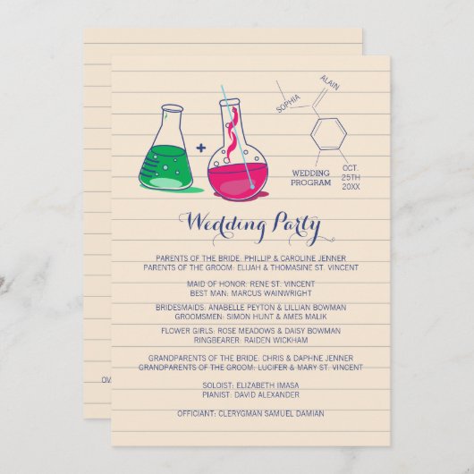 Programmes de mariage en chimie rose et verte (Devant / Derrière)