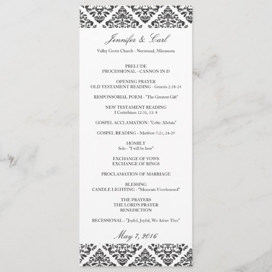 Programmes de mariage en damas noir (Devant)