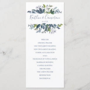 Programmes de Mariage - Feuillage Peint (Bleu Pous