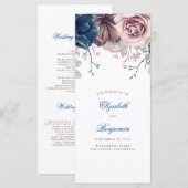 Programmes de mariage floral bleu marine et mauve (Devant / Derrière)