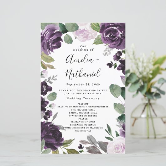 Programmes de mariage floral élégant violet et arg (Debout devant)