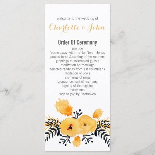 programmes de mariage floral gris-jaune (Devant)