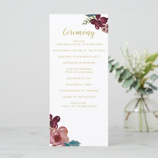 Programmes de mariage floral marsala blush et or (Debout devant)