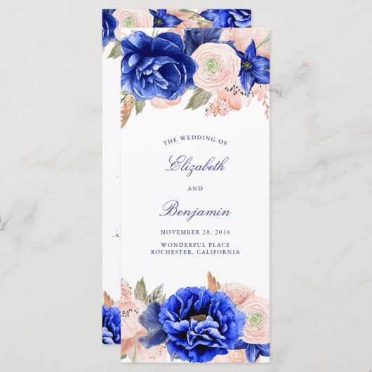 Programmes de mariage floral rose et marine (Devant / Derrière)