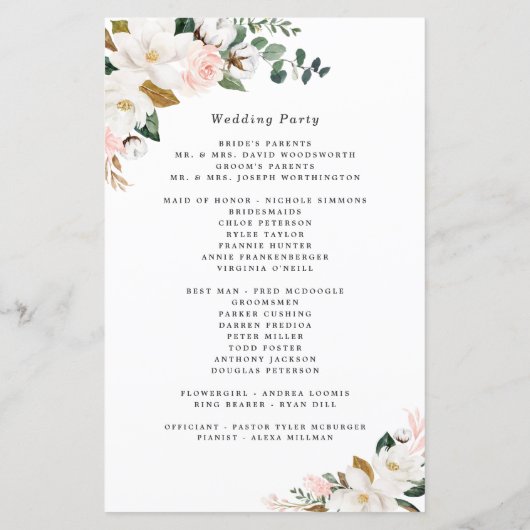 Programmes de mariage floral rose et or blanc (Dos)