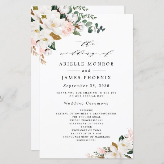 Programmes de mariage floral rose et or blanc (Devant / Derrière)