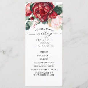 Programmes de mariage floral rouge et rose de Bour