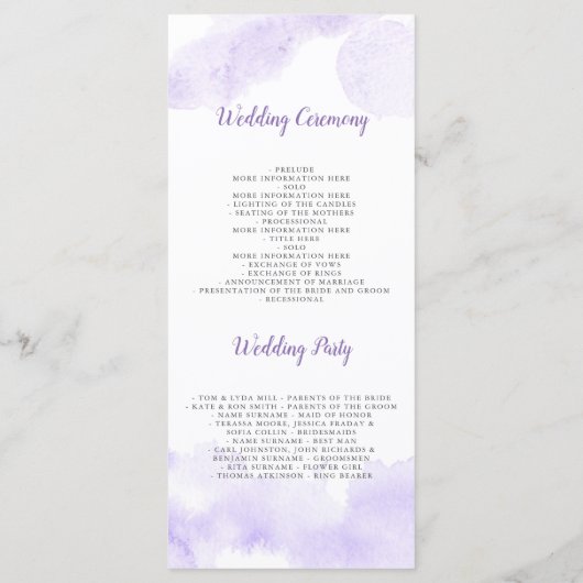 Programmes de mariage floral violet et argenté (Dos)