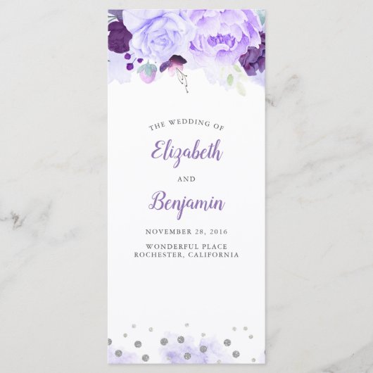 Programmes de mariage floral violet et argenté (Devant)
