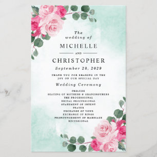 Programmes de mariage floraux aquarelle rose et ve