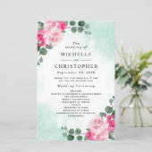 Programmes de mariage floraux aquarelle rose et ve (Debout devant)